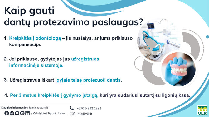 VLK infografikas/Kaip gauti dantų protezavimo paslaugas?