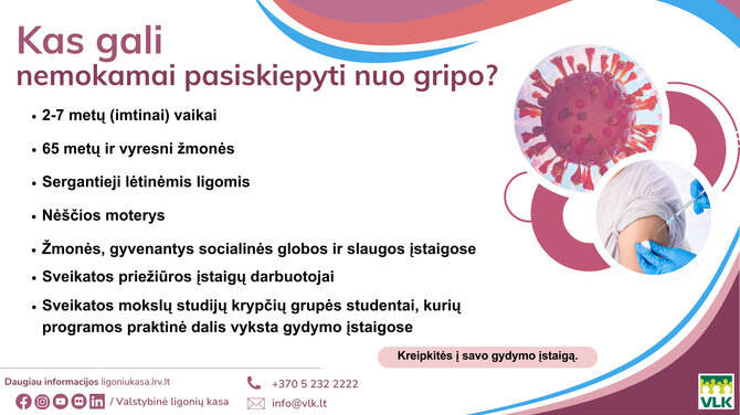 VLK infografikas/Kas gali nemokamai pasiskiepyti nuo gripo? 