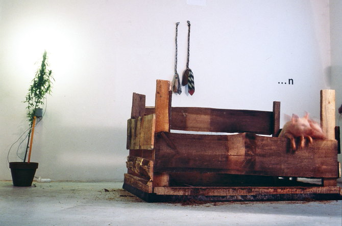 E. Janso archyvo nuotr./Evaldo Janso instaliacija „Meno morfologija“ parodoje „Iš gyvenimo iliustracijų“, 1996