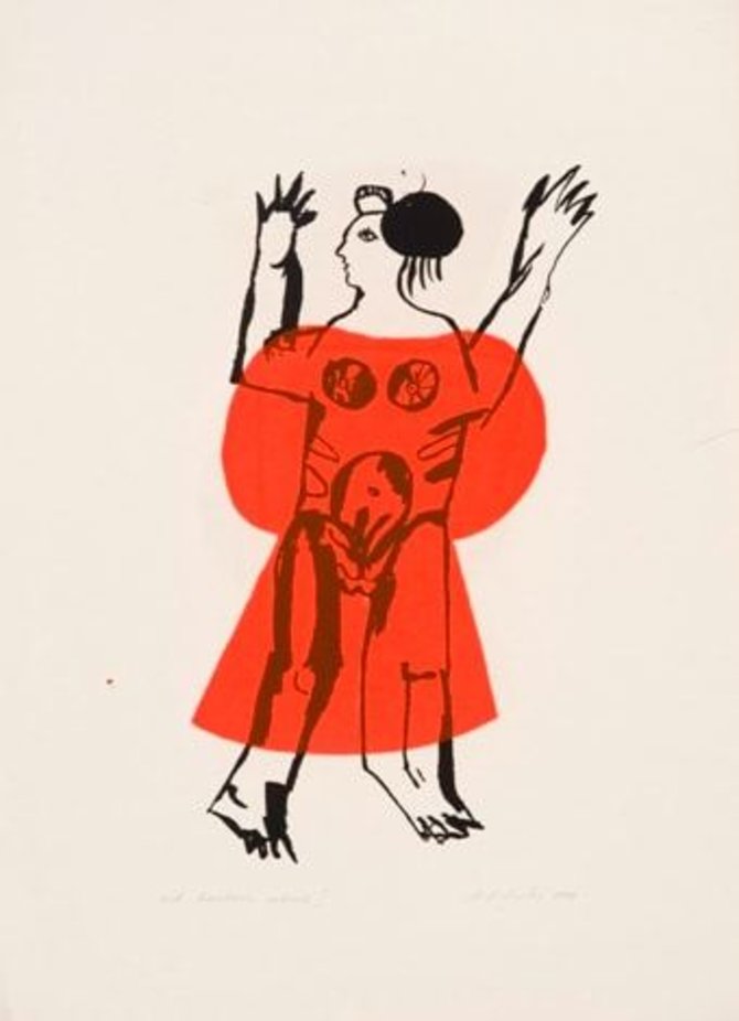 Mikalojus Povilas Vilutis / Raudona suknelė,  I1974, šilkografija, 40 x 22 cm / MMC kolekcija