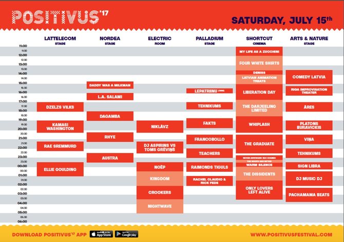Festivalio „Positivus 2017“ šeštadienio programa