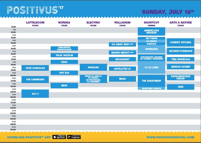 Festivalio „Positivus 2017“ sekmadienio programa