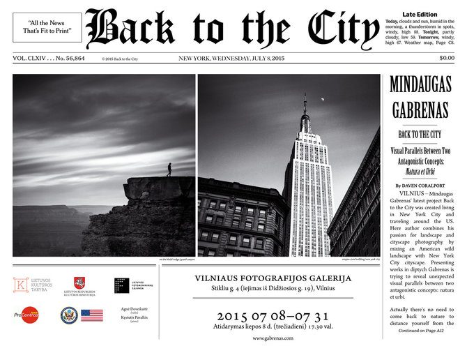 Asmeninio albumo nuotr./Mindaugo Gabrėno fotografijų parodos „Back to the City“ plakatas
