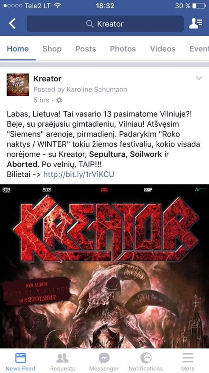 „Roko naktys“nuotr./„Kreator“ įrašas feisbuke