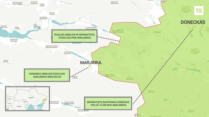Ukrainos karių ir Rusijos armijos bei separatistų pozicijos aplink Marjinką