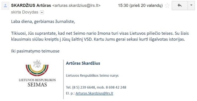 Artūro Skardžiaus atsakymas apie „Investenergostroi“