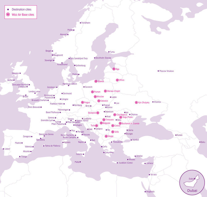 „Wizz Air“ nuotr./„Wizz Air“ bazės ir maršrutai