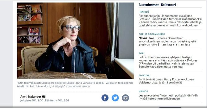 „Helsingin Sanomat“ publikavo pokalbį su R.Vanagaite