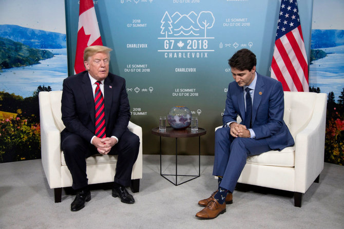 „Reuters“/„Scanpix“ nuotr./Donaldas Trumpas ir Justinas Trudeau