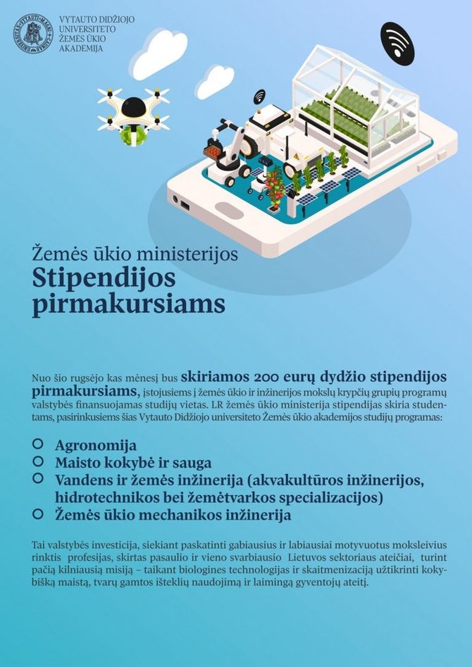 Žemės ūkio ministerijos stipendijos pirmakursiams