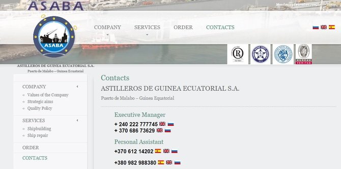 15min.lt nuotr./Astilleros de Guinea Ecuatorial svetainėje – lietuviški kontaktai