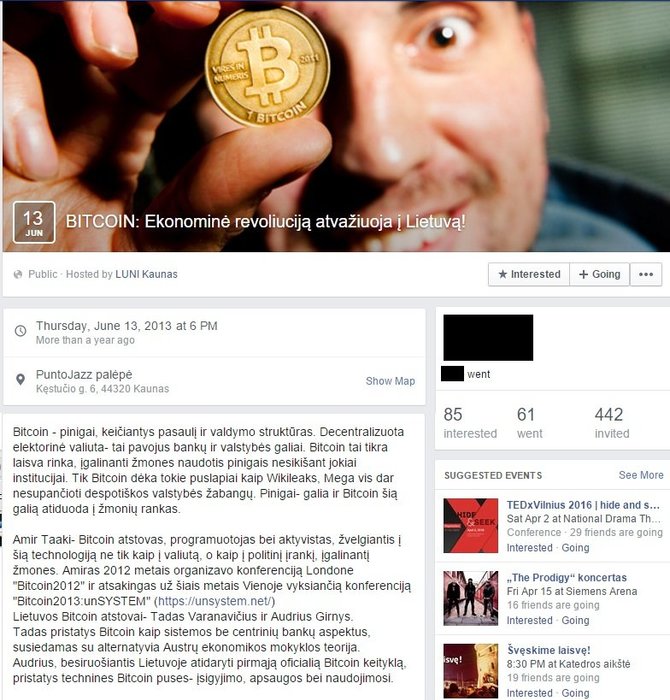 Facebook nuotr./Renginio apie bitkoinus anonsas