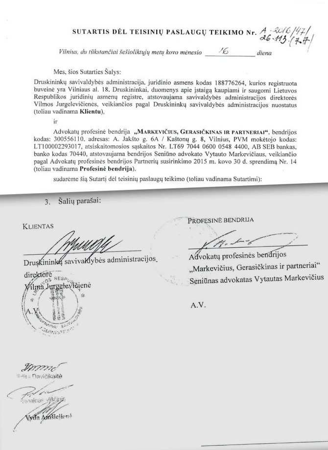 15min nuotr./Druskininkų savivaldybės administracijos sutartis su Marger advokatais