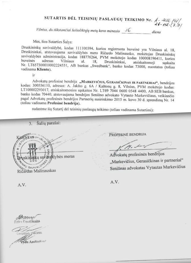 15min nuotr./Druskininkų savivaldybės sutartis su Marger advokatais