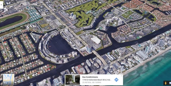 „Google Maps“ nuotr./E.Butrimo apartamentus (vieta pažymėta smeigtuku) nuo Majamio pliažų skiria nedidelis atstumas