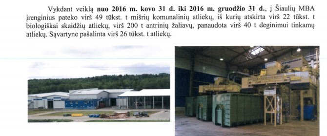 Ištrauka iš Šiaulių regiono atliekų tvarkymo centro metinės ataskaitos/Šiaulių atliekų rūšiavimo gamykla pernai perdirbimui pateikė tik apie 200 tonų atliekų