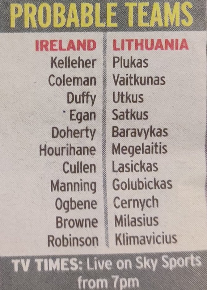 „Irish Daily Mirror“ prognozuojamos sudėtys