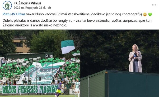 „Žalgirio“ fanų choreografija, skirta Vilmai Venslovaitienei