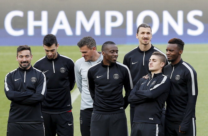 „Scanpix“ nuotr./Paryžiaus „Saint Germain“ futbolininkai ruošiasi atsakomajam Čempionų lygos mačui