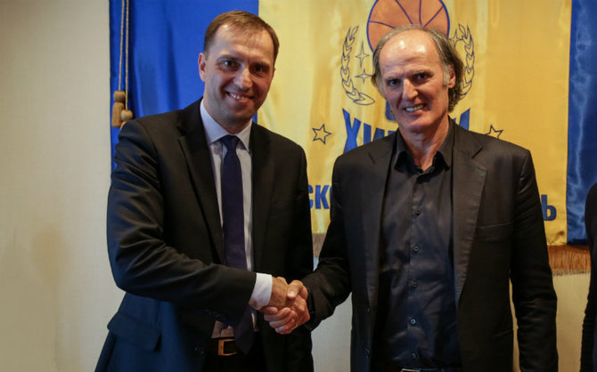 bckhimki.ru nuotr./Klubo generalinis direktorius Pavelas Astachovas ir Duško Ivanovičius