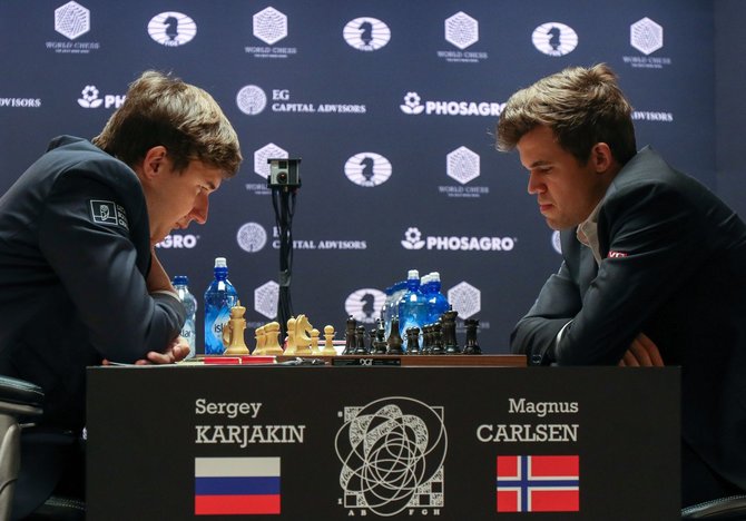 „Scanpix“ nuotr./Kova dėl pasaulio čempiono titulo: Magnusas Carlsenas – Sergejus Karjakinas