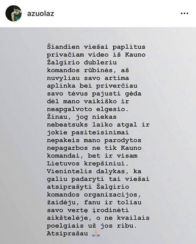 „Instagram“ nuotr./Ąžuolo Tubelio atsiprašymas