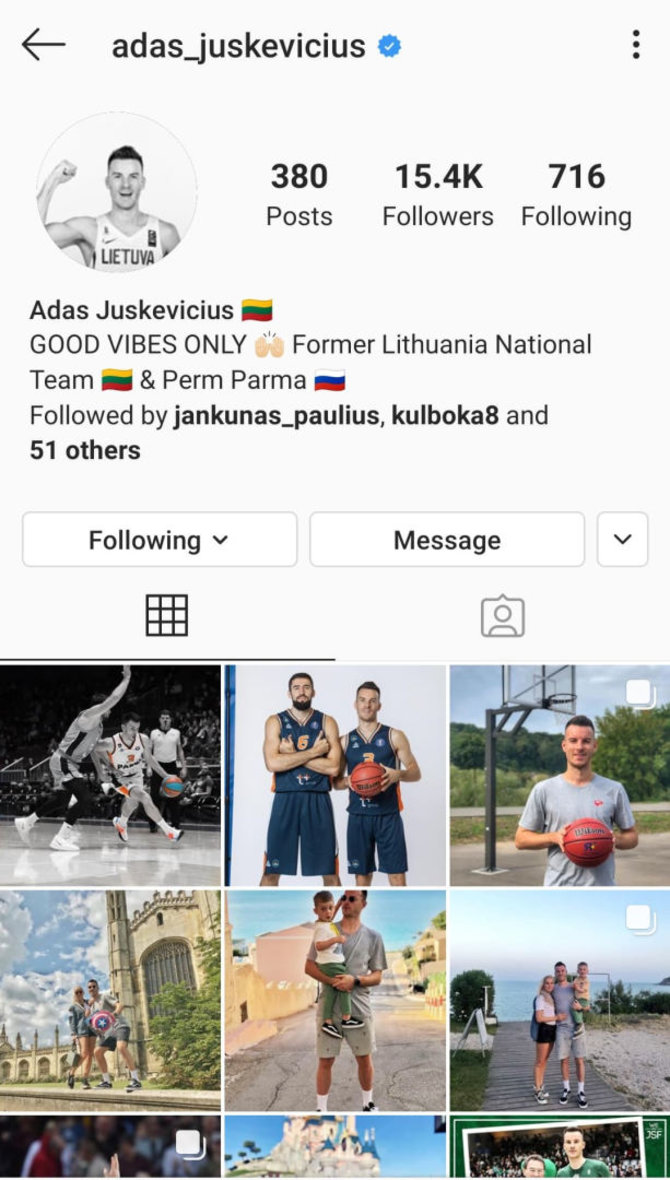 nuotr. Instagram/Adas Juškevičius prisistato kaip buvęs Lietuvos rinktinės žaiėjas