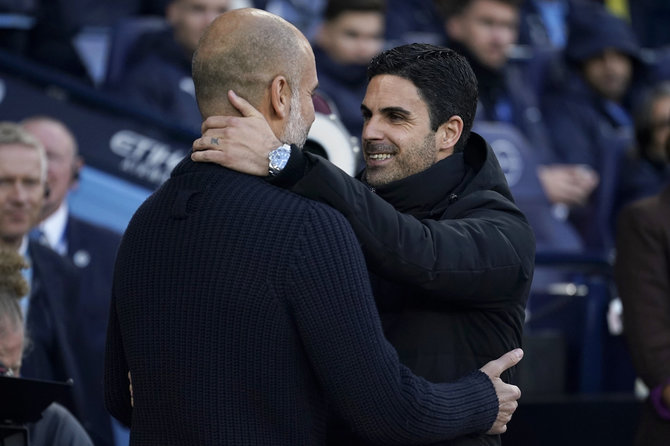 „Scanpix“ nuotr./Mikelis Arteta ir Pepas Guardiola