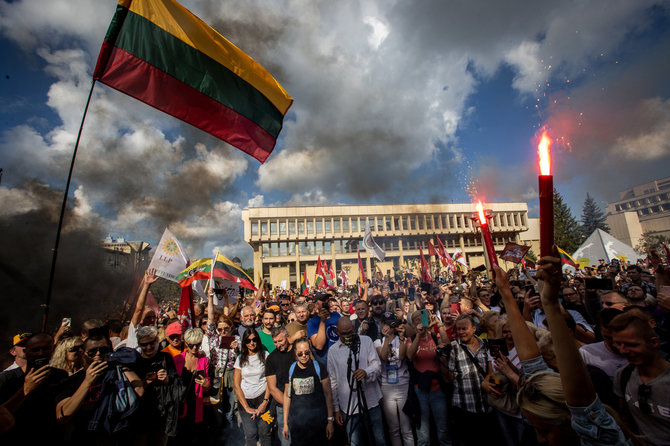Vidmanto Balkūno / 15min nuotr./Prie Seimo vyko protestas dėl planuojamo Vyriausybės ribojimų neturintiems galimybių paso
