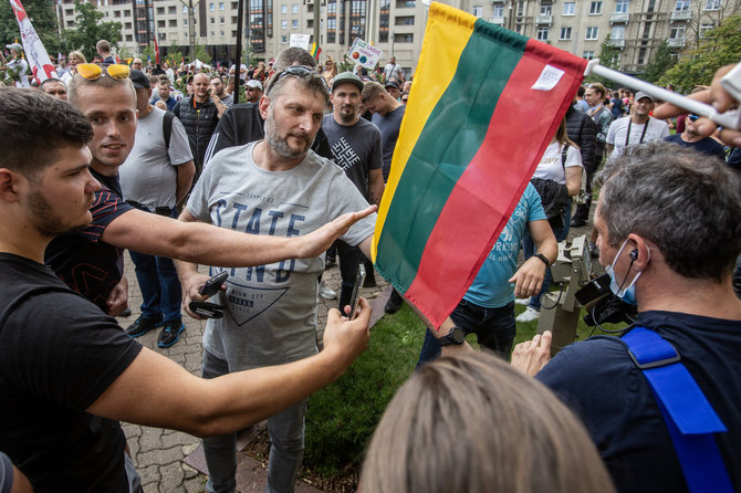 Vidmanto Balkūno / 15min nuotr./Mitinge prie seimo užsipulti LNK televizijos žurnalistai