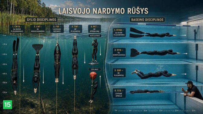V.Balkūno su dirbtiniu intelektu sukurta vizualizacija/Laisvojo nardymo rūšys