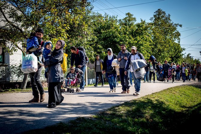 Vidmanto Balkūno/15min.lt nuotr./Migrantai kerta Vengrijos – Austrijos sieną