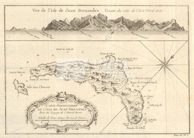 Vida Press nuotr./1753 metų Robinzono Kruzo salos žemėlapis