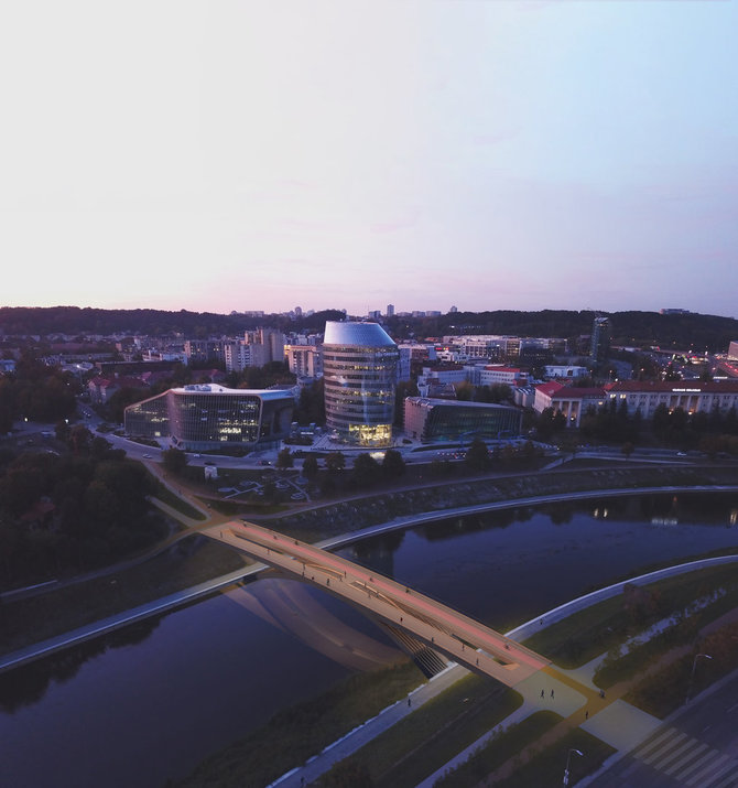 Vilniaus miesto savivaldybės nuotr./Numatomo tilto virš Neries projekto pasiūlymai
