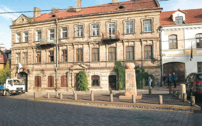 Projekto vizualizacija/Skveras Vilniuje, kur stovės Petro Repšio skulptūra „Užupio obeliskas“