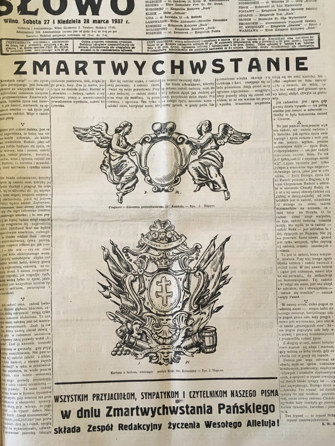 J.Hopeno išpuoštas velykinis laikraščio numeris su Vilniaus bažnyčių puošybos fragmentais