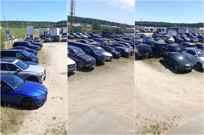 Videokadrai/Baltarusijos nepasiekę automobiliai Gariūnų turgaus stovėjimo aikštelėje