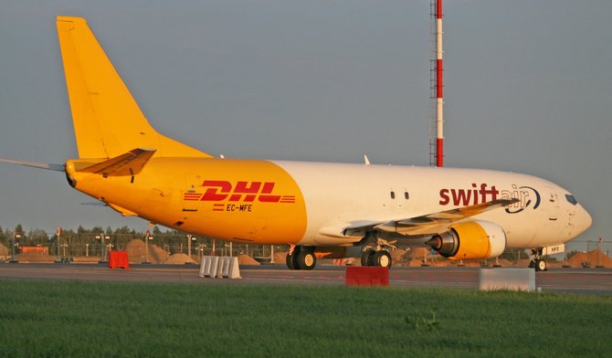 „Scanpix“ nuotr./„Swift Air“ DHL krovininis lėktuvas Boeing 737 EC-MFE Vilniaus oro uoste