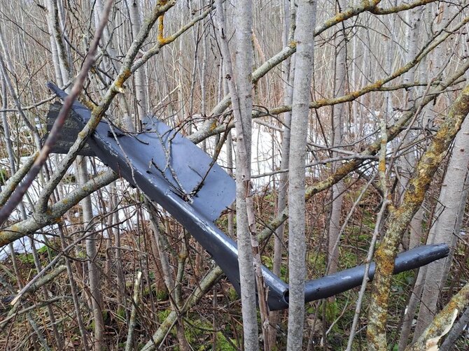 Latvijos kariuomenės nuotr./Latvijoje nukritęs dronas