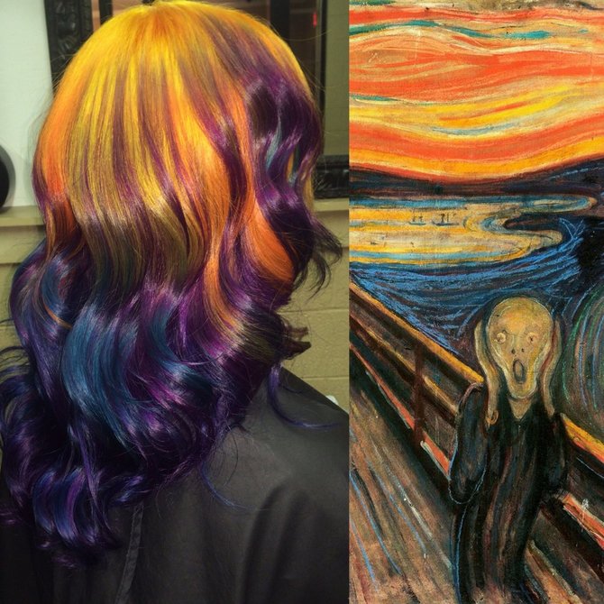 „Scanpix“/„Caters News Agency“ nuotr./Plaukų stilistė perkelia meno kūrinių spalvas į plaukus