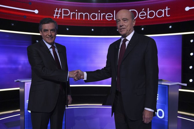 „Scanpix“/AP nuotr./Francois Fillono ir Alaino Juppe debatai