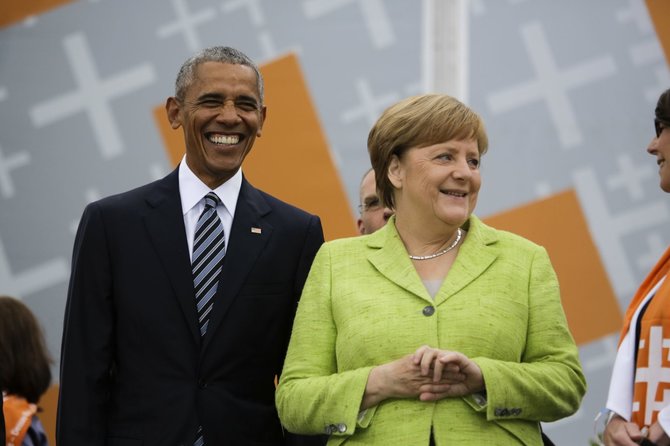 „Scanpix“/AP nuotr./Merkel ir Obama surengė  viešą diskusiją Berlyne