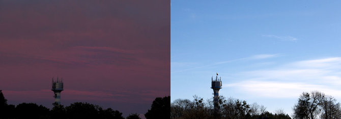 A. Belinskio nuotr./Vandens bokštas Birštono rajone, Kernuvės kaime – 2017 m. Liepa (kairėje), 2018 m. Kovas. 