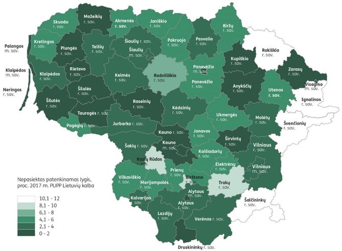 SMM nuotr./2 žemėlapis. Pagrindinio ugdymo (10 klasė) pasiekimų patikrinimo rezultatai – lietuvių kalba