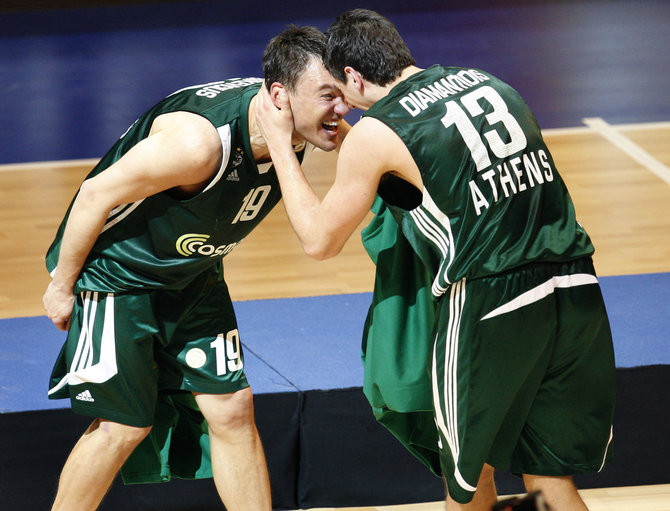 AFP/„Scanpix“ nuotr./Šarūnas Jasikevičius ir Dimitris Diamantidis 2009 m.