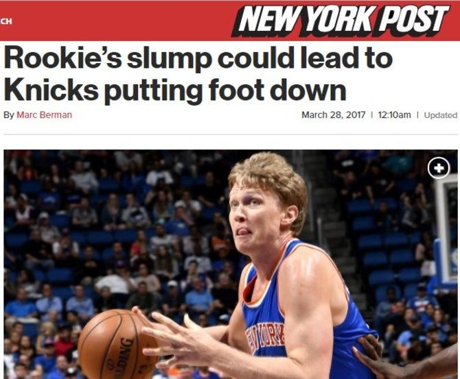 „New York Post“/„New York Post“ straipsnis apie „Knicks“ kliūtis M.Kuzminskui