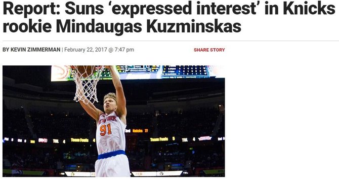 arizonasports.com/M.Kuzminsku domėjosi „Suns“
