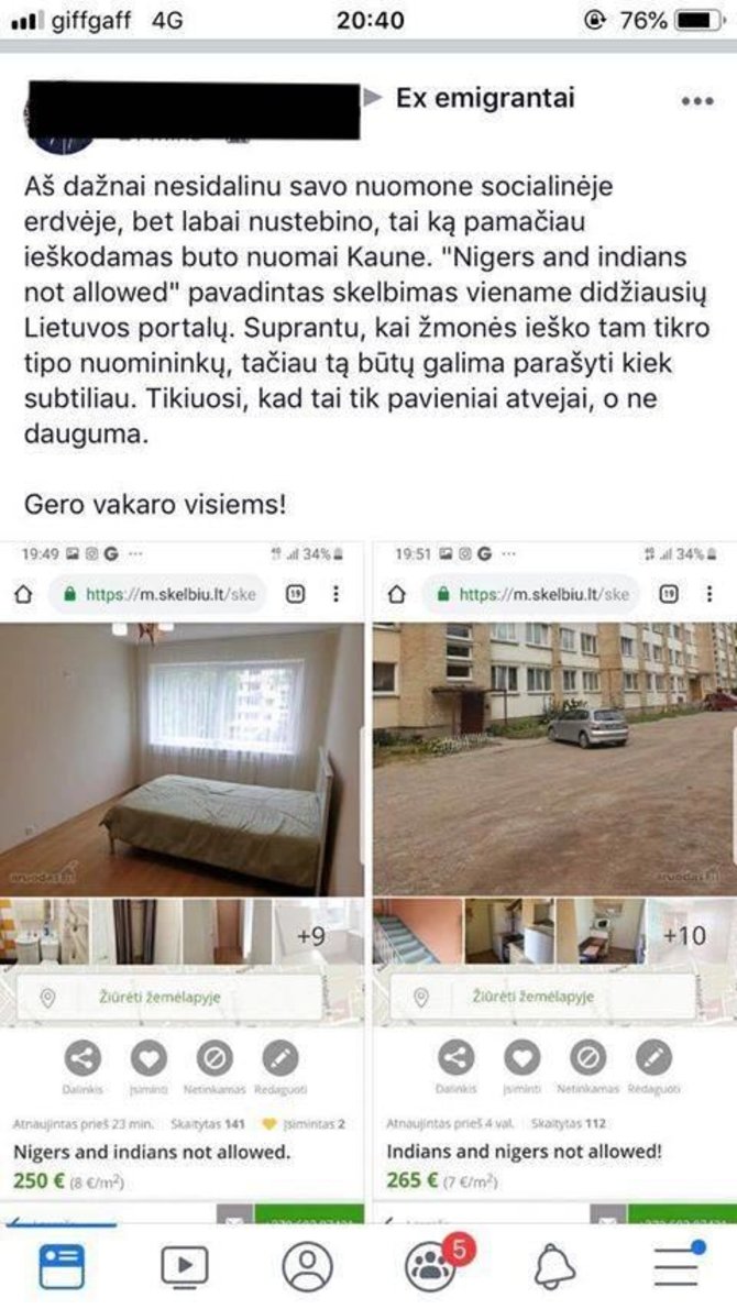 15min nuotr./Rasistiniai butų nuomos skelbimai internete