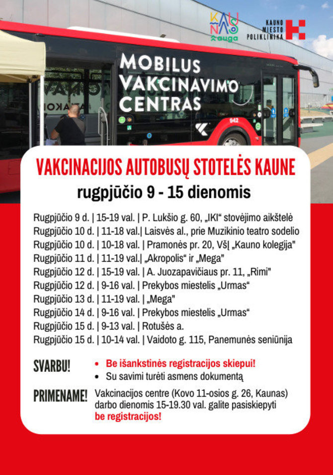 Kauno miesto poliklinikos nuotr./Vakcinacijos autobusų stotelės Kaune