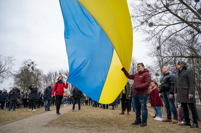 Manto Zinkevičiaus nuotr./Ant Pelėdų kalno iškelta Ukrainos vėliava